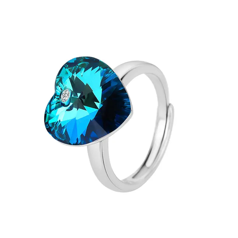 Ocean of Heart Swarovski Crystal Silver Ring