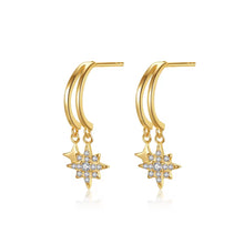 Load image into Gallery viewer, 18 K Gold Dangling Star Bohemian Silver Earrings