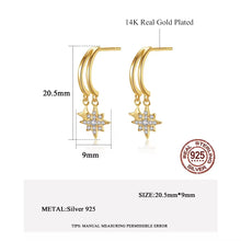 Load image into Gallery viewer, 18 K Gold Dangling Star Bohemian Silver Earrings