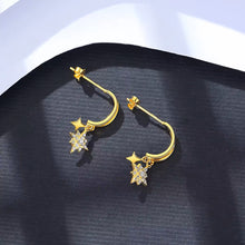 Load image into Gallery viewer, 18 K Gold Dangling Star Bohemian Silver Earrings