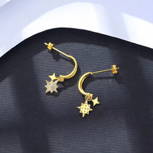 Load image into Gallery viewer, 18 K Gold Dangling Star Bohemian Silver Earrings