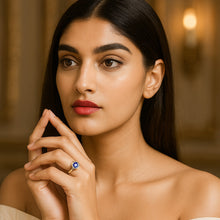 Load image into Gallery viewer, 18K Azure Elegance Halo Silver Ring