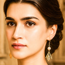 Load image into Gallery viewer, 18 K Gold Plated Pearl Zircon Leaf Silver Earrings