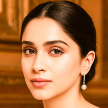 Load image into Gallery viewer, Alicia White Zircon Natural Pearl Silver Earrings