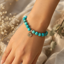 Load image into Gallery viewer, American Turquoise Stone Silver Bead Bracelet (8 MM)