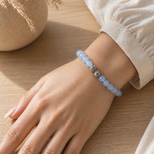 Load image into Gallery viewer, Aquamarine Super Stone Silver Bead Bracelet (8 MM)