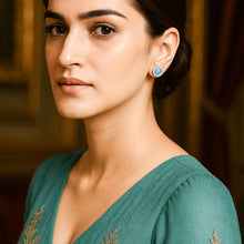 Load image into Gallery viewer, Blue Opal Gemstone Paved Silver Earrings