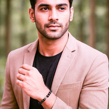 Load image into Gallery viewer, Black Obsidian Infinity Silver Bead Bracelet (8 MM)