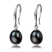 Load image into Gallery viewer, Black Drop Pearl Clip on Silver Earrings
