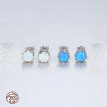 Load image into Gallery viewer, Blue Opal Gemstone Stud Silver Earrings