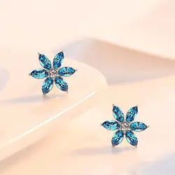 Blue Flowery Swarovski Crystal Silver Earrings
