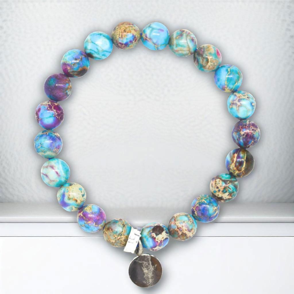 Blue Jasper Stone Flat Silver Bracelet (8 MM)