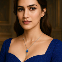 Load image into Gallery viewer, Ocean Blue Swarovski Crystal Key Silver Necklace