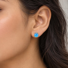 Load image into Gallery viewer, Blue Opal 925 sterling silver stud earring worn on a model ear