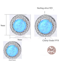 Load image into Gallery viewer, Blue Opal Gemstone Paved Silver Earrings