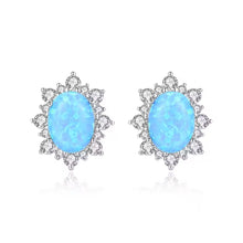 Load image into Gallery viewer, Blue Opal Gemstone Starry Silver Earrings