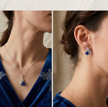 Load image into Gallery viewer, Blue_Roman_Crystal_Silver_Necklace_Set-worn by a women