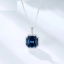 Load image into Gallery viewer, Blue Square Swarovski Crystal Silver Necklace