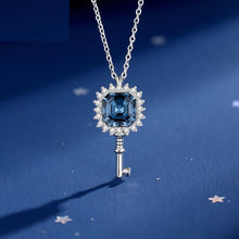 Load image into Gallery viewer, Azure Blue Swarovski Crystal Key Silver Necklace