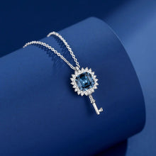 Load image into Gallery viewer, Azure Blue Swarovski Crystal Key Silver Necklace