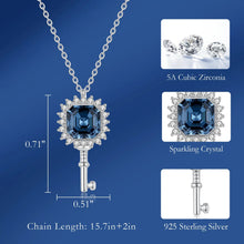 Load image into Gallery viewer, Azure Blue Swarovski Crystal Key Silver Necklace