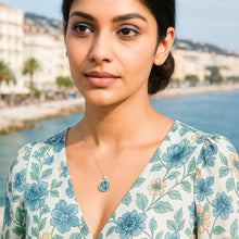 Load image into Gallery viewer, Blue Swarovski Crystal Circle Pendant Silver Necklace