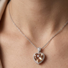 Load image into Gallery viewer, Coffee Ocean of Heart crystal silver necklace with coffee-toned heart pendant worn on the neckline