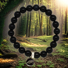 Load image into Gallery viewer, Black Tourmaline Stone Flat Silver Bead Bracelet (8 MM)