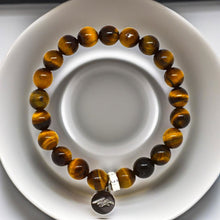 Load image into Gallery viewer, Tiger Eye Stone Flat Silver Bead Bracelet (8 MM)