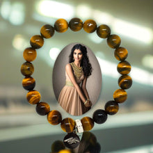 Load image into Gallery viewer, Tiger Eye Stone Flat Silver Bead Bracelet (8 MM)
