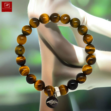Load image into Gallery viewer, Tiger Eye Stone Flat Silver Bead Bracelet (8 MM)