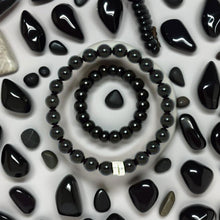 Load image into Gallery viewer, Black Obsidian Double Flat Silver Bead Bracelet  (8 MM)