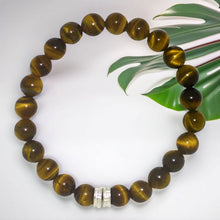 Load image into Gallery viewer, Tiger Eye Stone Double Flat Silver Bracelet (8 MM)