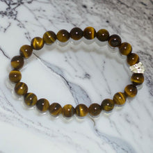 Load image into Gallery viewer, Tiger Eye Stone Double Flat Silver Bracelet (8 MM)