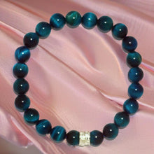 Load image into Gallery viewer, Blue Tiger Eye Silver Duo Bracelet (8 MM)