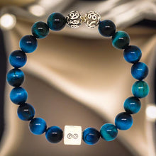 Load image into Gallery viewer, Blue Tiger Eye Infinity Round Silver Bracelet (8 MM)