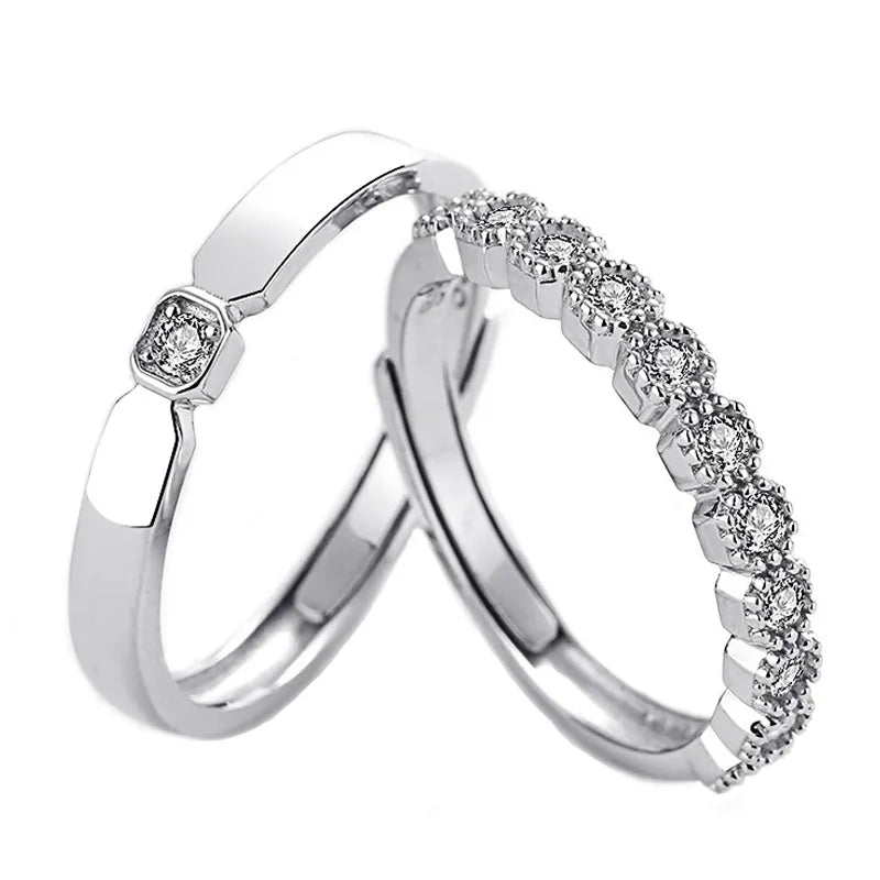 Mary Adams Zircon Adjustable Couple Silver Ring