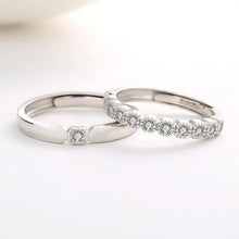 Load image into Gallery viewer, Mary Adams Zircon Adjustable Couple Silver Ring