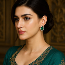 Load image into Gallery viewer, Emerald Gemstone Drop Stud Silver Earrings