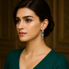 Load image into Gallery viewer, Emerald Gemstone Tassel Stud Silver Earrings