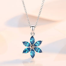 Load image into Gallery viewer, Blue Flowery Swarovski Crystal Silver Necklace Set

