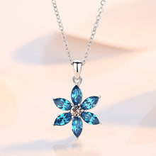 Load image into Gallery viewer, Blue Flowery Swarovski Crystal Silver Necklace Set