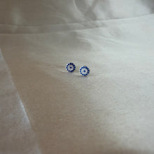 Load image into Gallery viewer, White Gold Turkish Evil Eye Stud Silver Earrings
