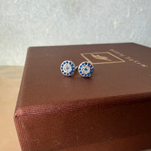 Load image into Gallery viewer, White Gold Turkish Evil Eye Stud Silver Earrings