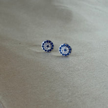 Load image into Gallery viewer, White Gold Turkish Evil Eye Stud Silver Earrings