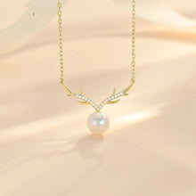 Load image into Gallery viewer, 18 K Gold Antler Natural Pearl Pendant Silver Necklace