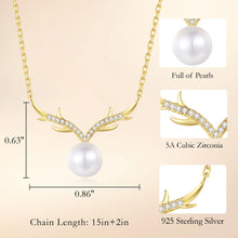 Load image into Gallery viewer, 18 K Gold Antler Natural Pearl Pendant Silver Necklace