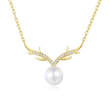 Load image into Gallery viewer, 18 K Gold Antler Natural Pearl Pendant Silver Necklace