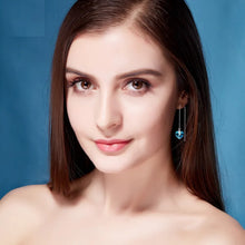 Load image into Gallery viewer, Blue Heart Swarovski Crystal Thread Silver Earrings