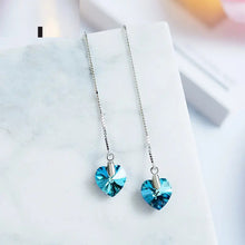 Load image into Gallery viewer, Blue Heart Swarovski Crystal Thread Silver Earrings
